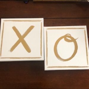XO White and Gold Canvas Art 12x12